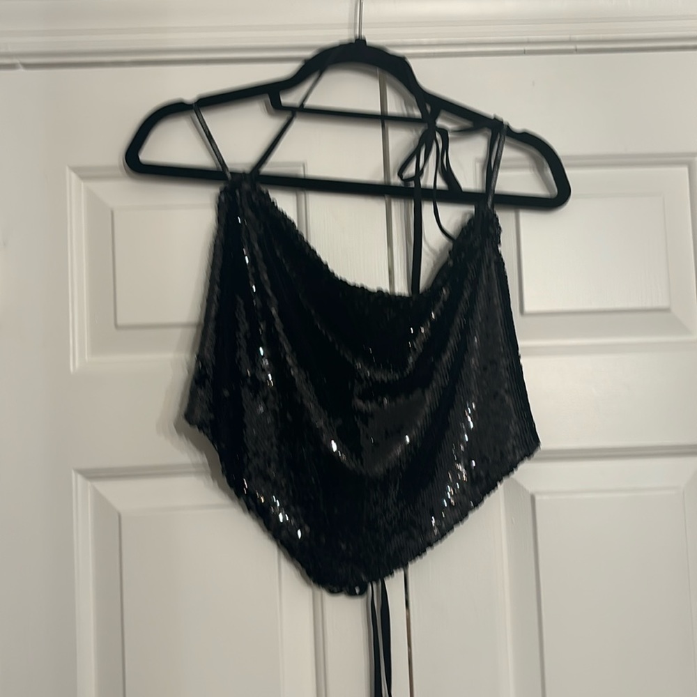 Black sequin cut out backless
